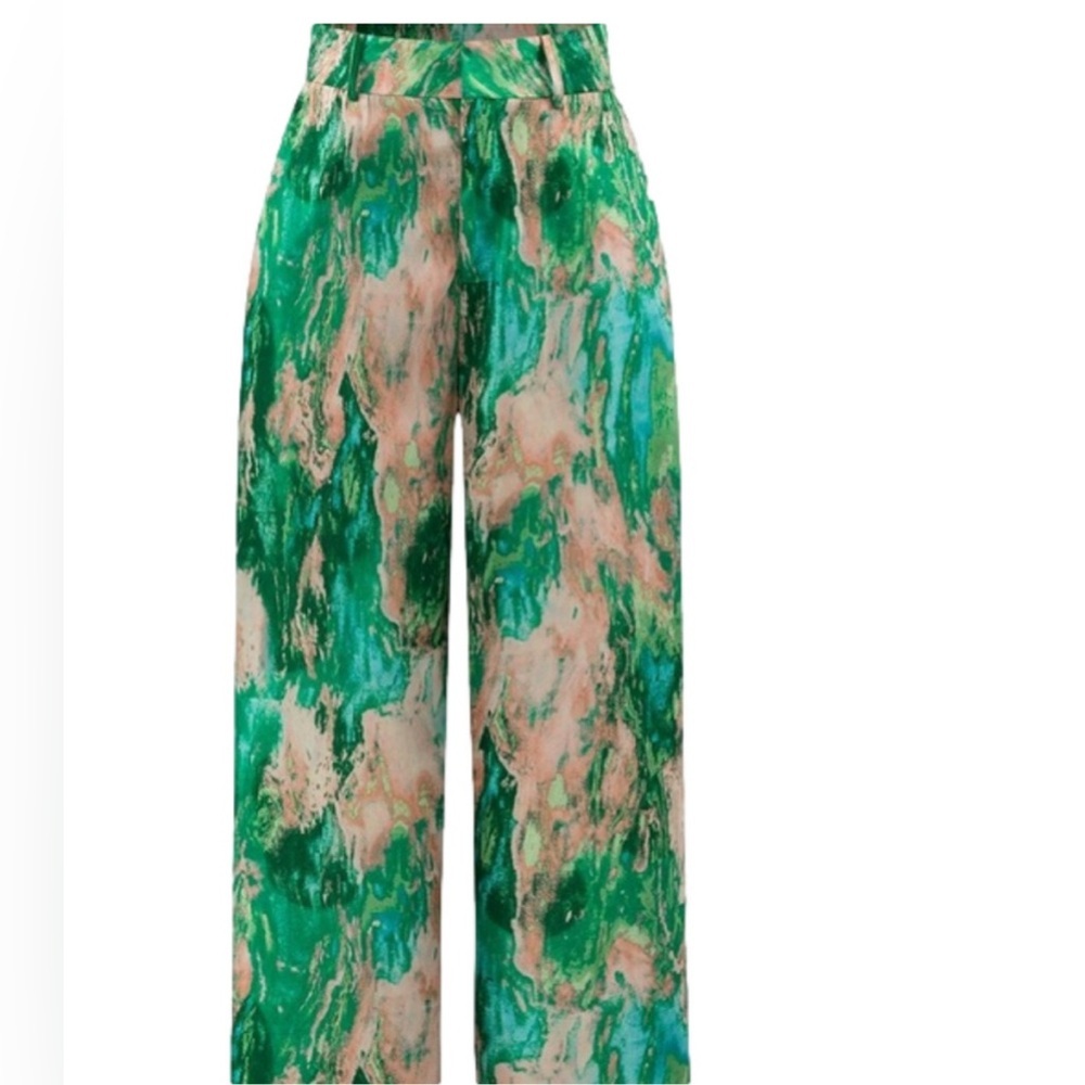 Elegant Green and Beige Wide Leg Pants